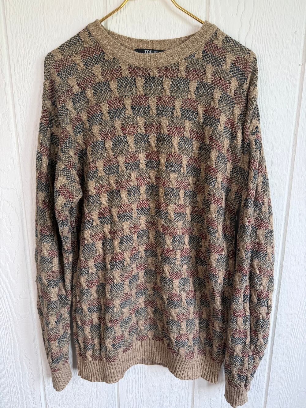 Vintage TSR Textured Cable Knit Sweater Mens Large Grandpa Core Geometric 90s